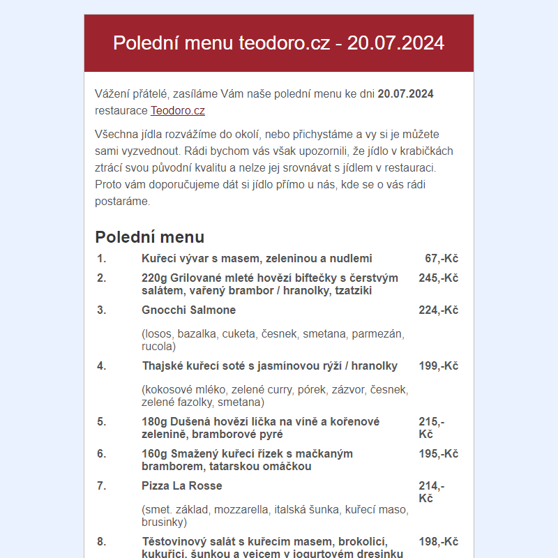 Poledni menu teodoro.cz - 20.07.2024