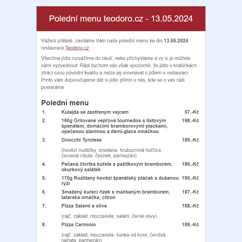 Poledni menu teodoro.cz - 13.05.2024
