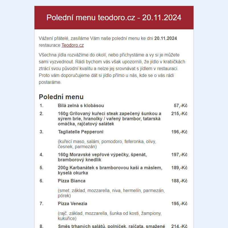 Poledni menu teodoro.cz - 20.11.2024