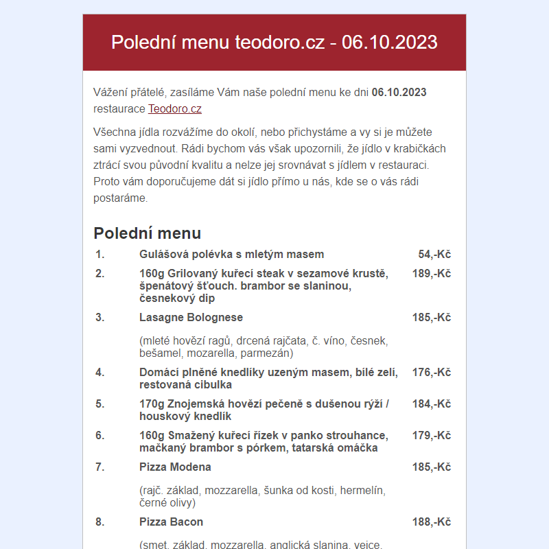 Poledni menu teodoro.cz - 06.10.2023
