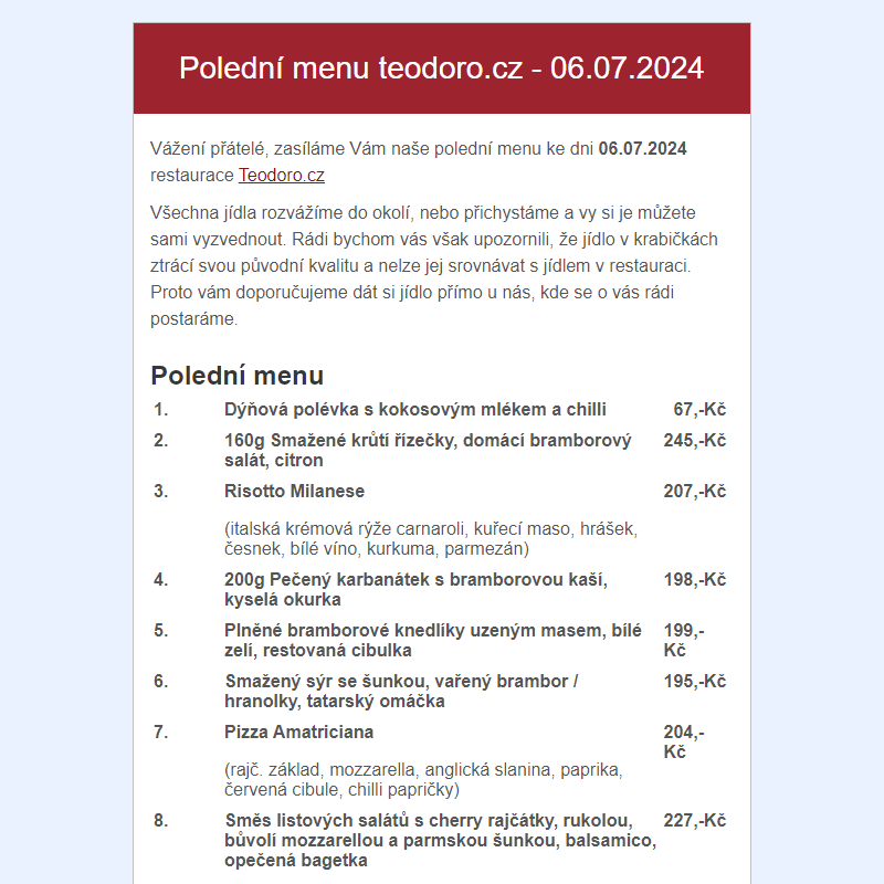 Poledni menu teodoro.cz - 06.07.2024