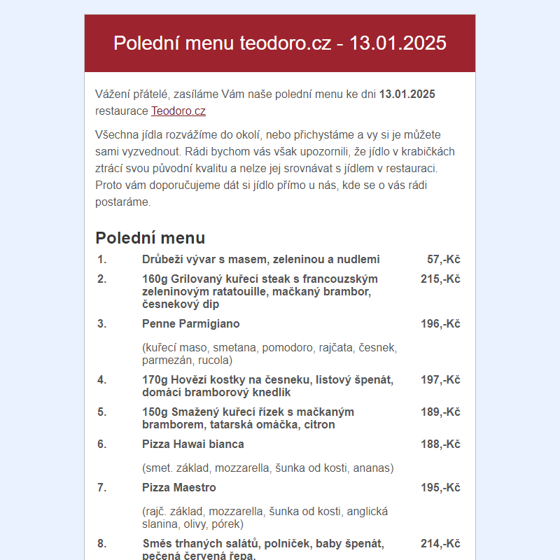 Poledni menu teodoro.cz - 13.01.2025