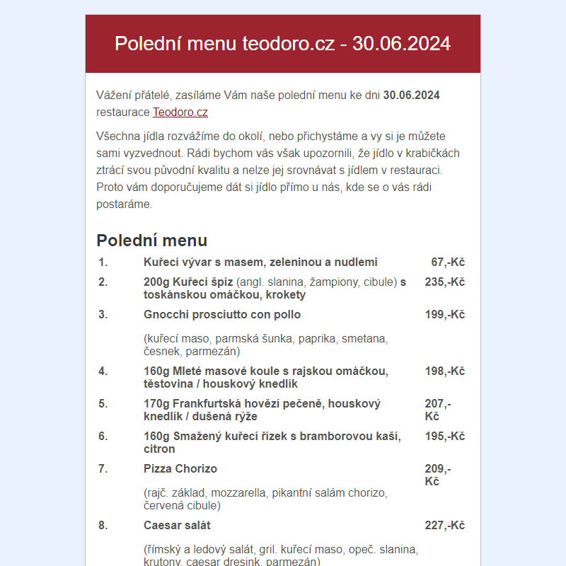 Poledni menu teodoro.cz - 30.06.2024