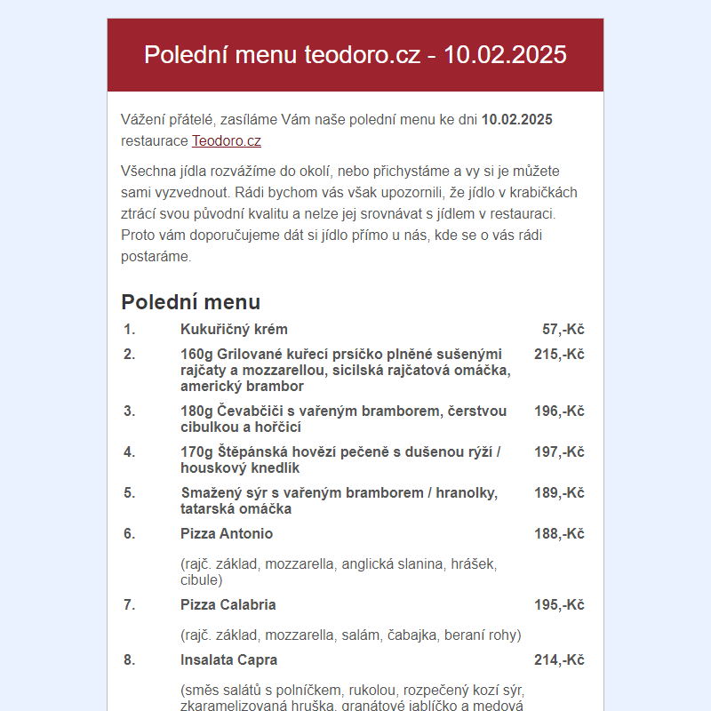 Poledni menu teodoro.cz - 10.02.2025