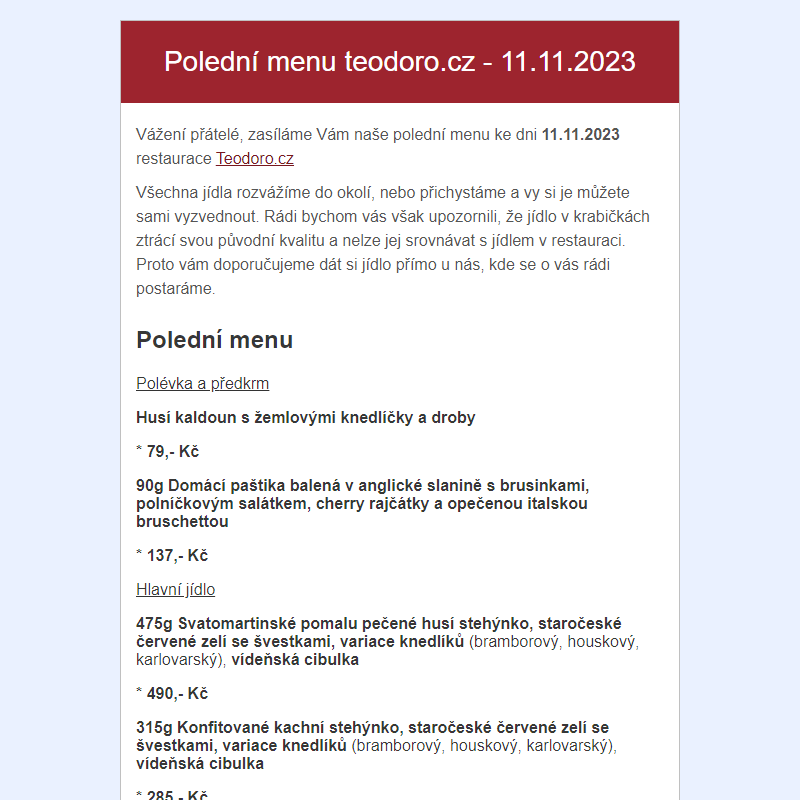 Poledni menu teodoro.cz - 11.11.2023