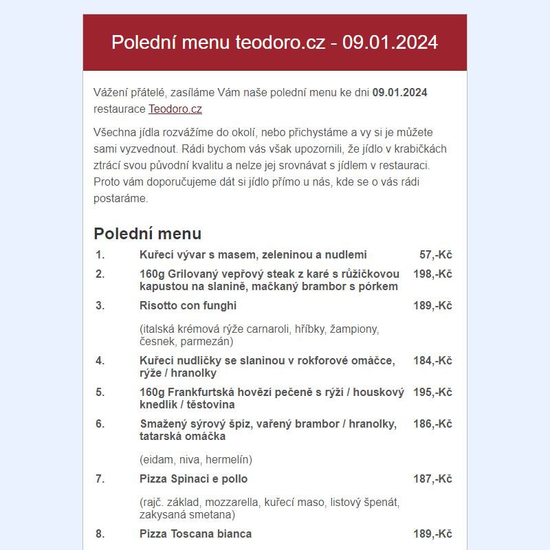 Poledni menu teodoro.cz - 09.01.2024