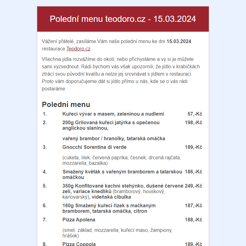 Poledni menu teodoro.cz - 15.03.2024