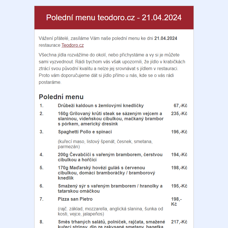 Poledni menu teodoro.cz - 21.04.2024