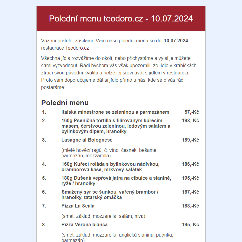 Poledni menu teodoro.cz - 10.07.2024