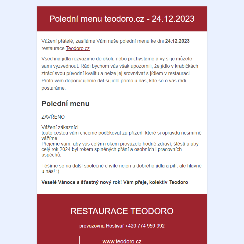 Poledni menu teodoro.cz - 24.12.2023