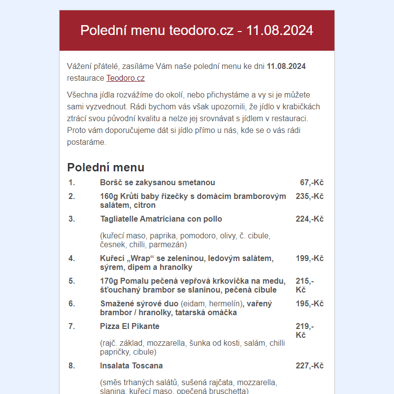 Poledni menu teodoro.cz - 11.08.2024