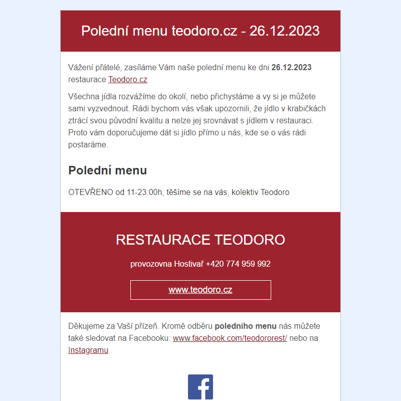 Poledni menu teodoro.cz - 26.12.2023