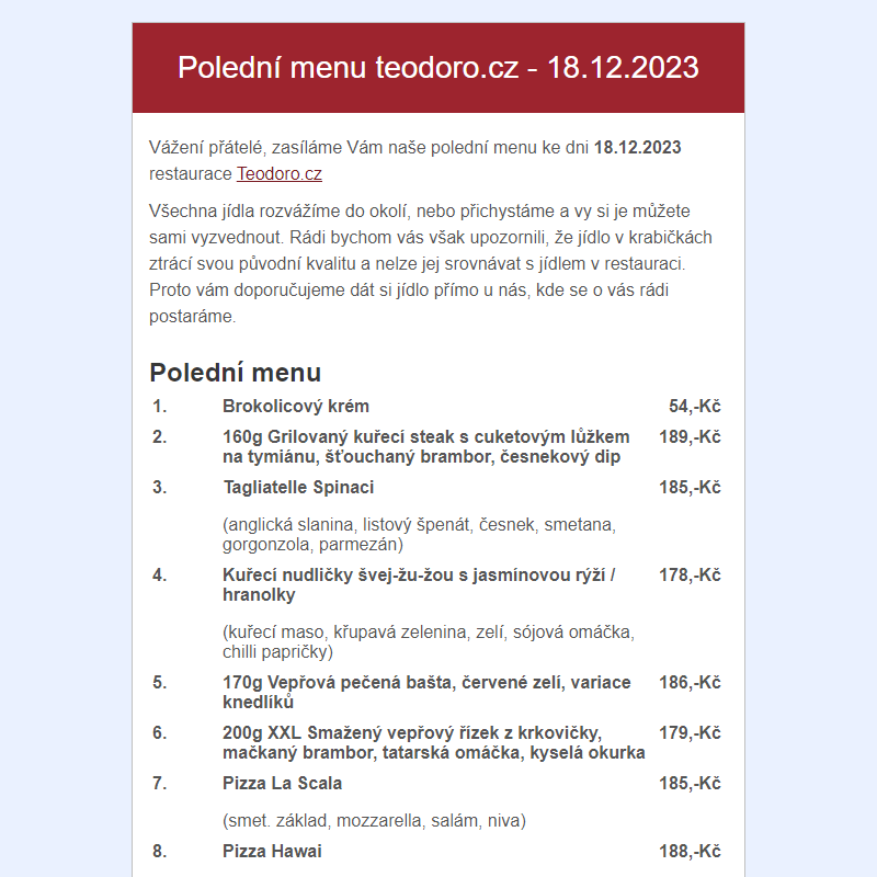 Poledni menu teodoro.cz - 18.12.2023