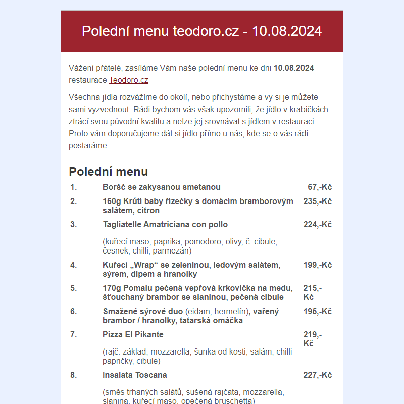 Poledni menu teodoro.cz - 10.08.2024