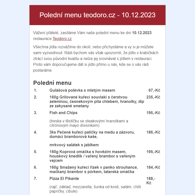 Poledni menu teodoro.cz - 10.12.2023