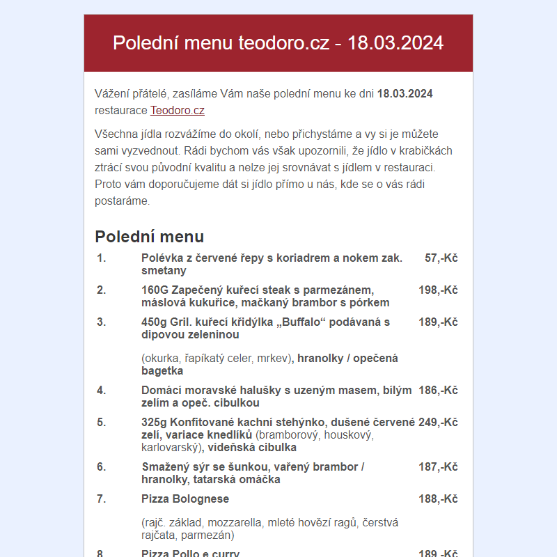 Poledni menu teodoro.cz - 18.03.2024