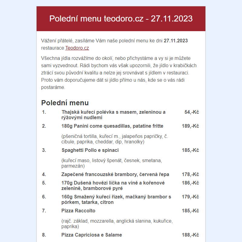 Poledni menu teodoro.cz - 27.11.2023