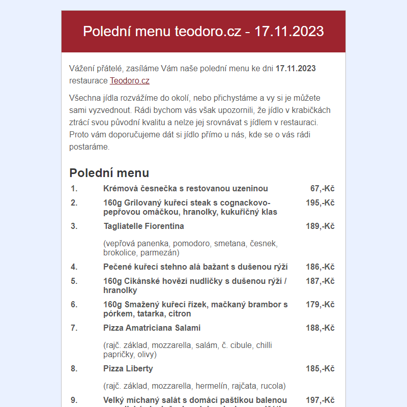 Poledni menu teodoro.cz - 17.11.2023