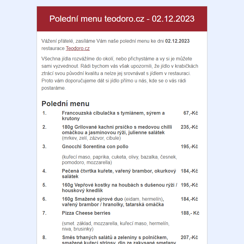 Poledni menu teodoro.cz - 02.12.2023