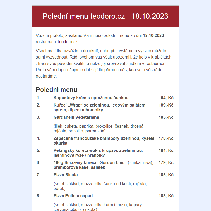 Poledni menu teodoro.cz - 18.10.2023