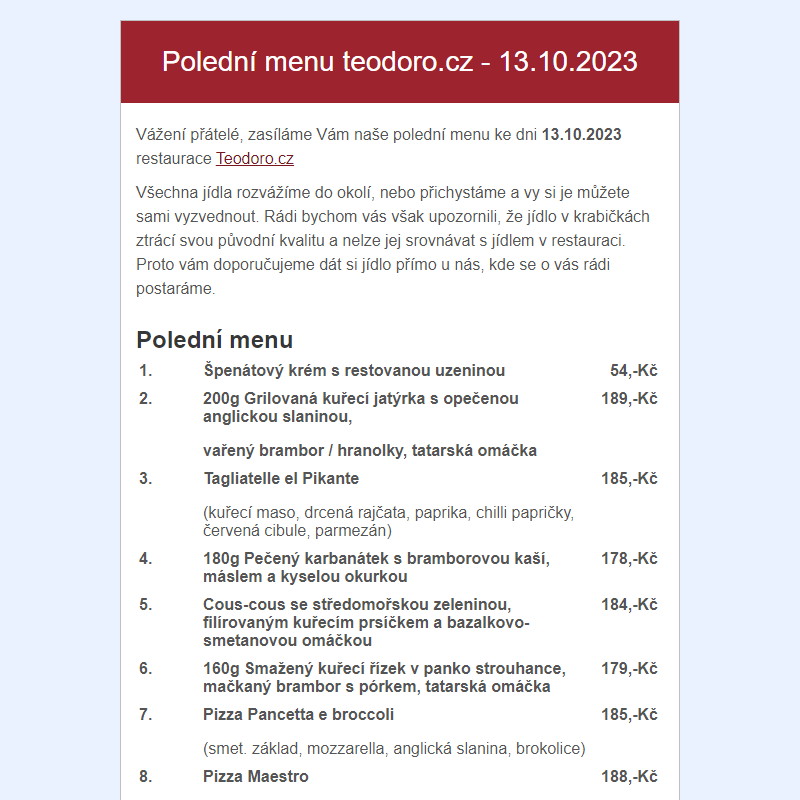 Poledni menu teodoro.cz - 13.10.2023