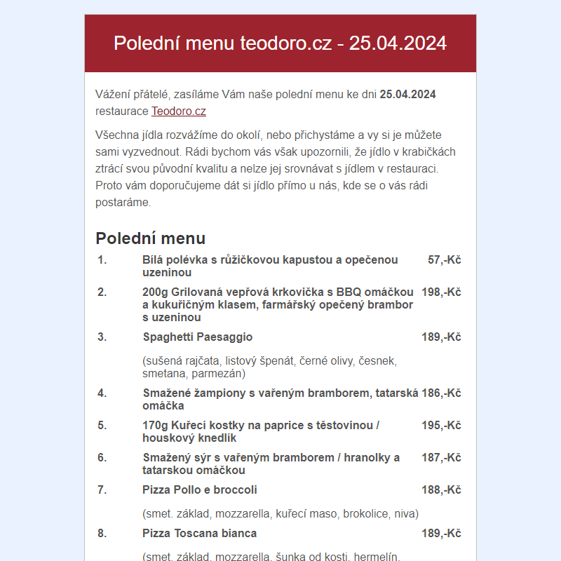 Poledni menu teodoro.cz - 25.04.2024