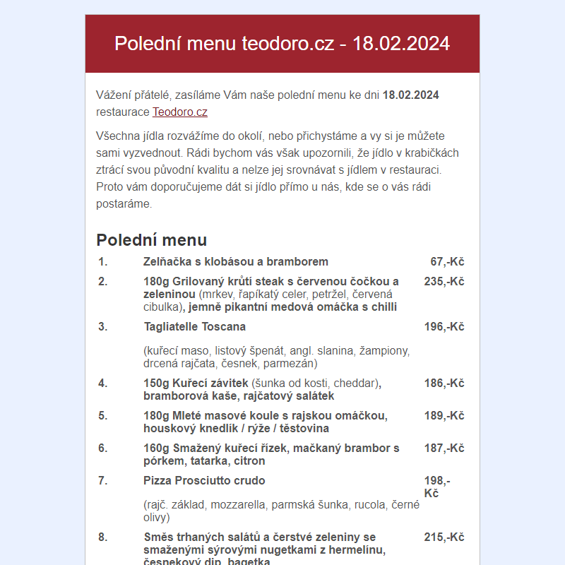 Poledni menu teodoro.cz - 18.02.2024
