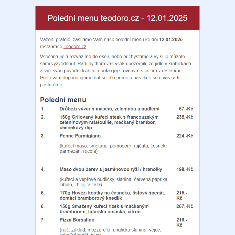 Poledni menu teodoro.cz - 12.01.2025