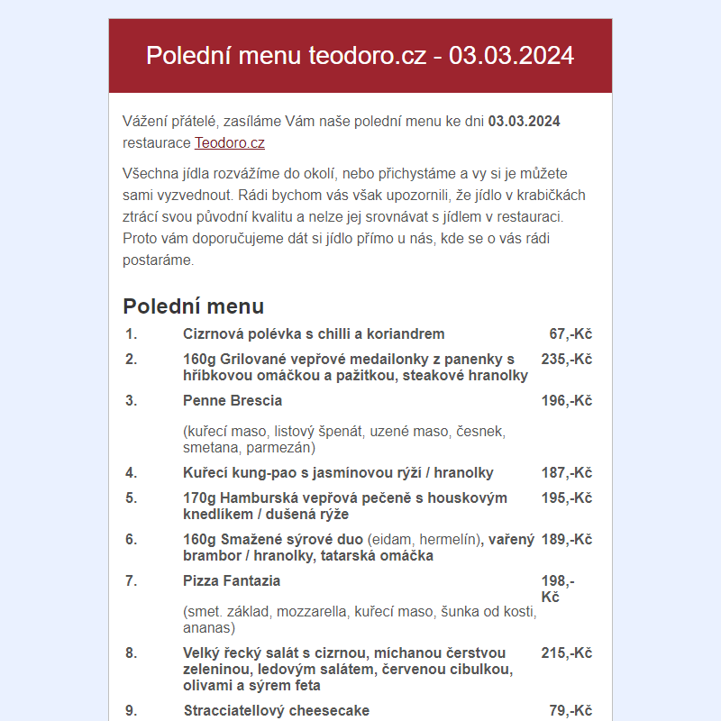 Poledni menu teodoro.cz - 03.03.2024