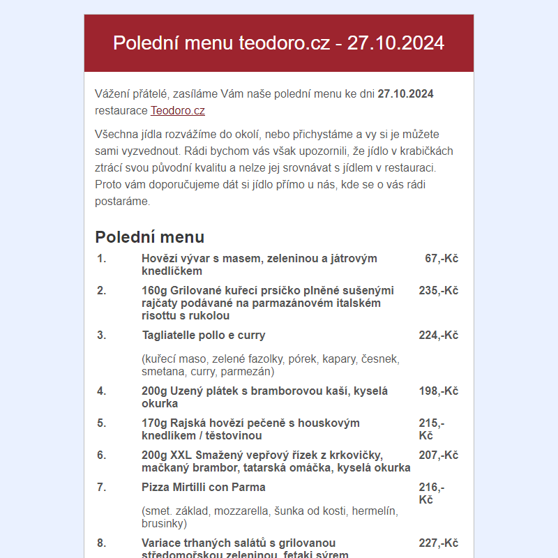 Poledni menu teodoro.cz - 27.10.2024