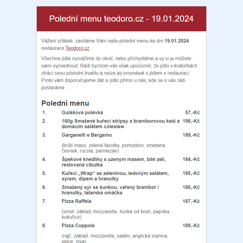 Poledni menu teodoro.cz - 19.01.2024