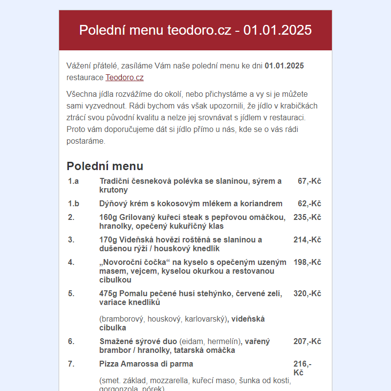 Poledni menu teodoro.cz - 01.01.2025