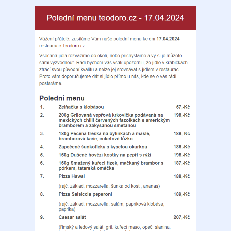 Poledni menu teodoro.cz - 17.04.2024