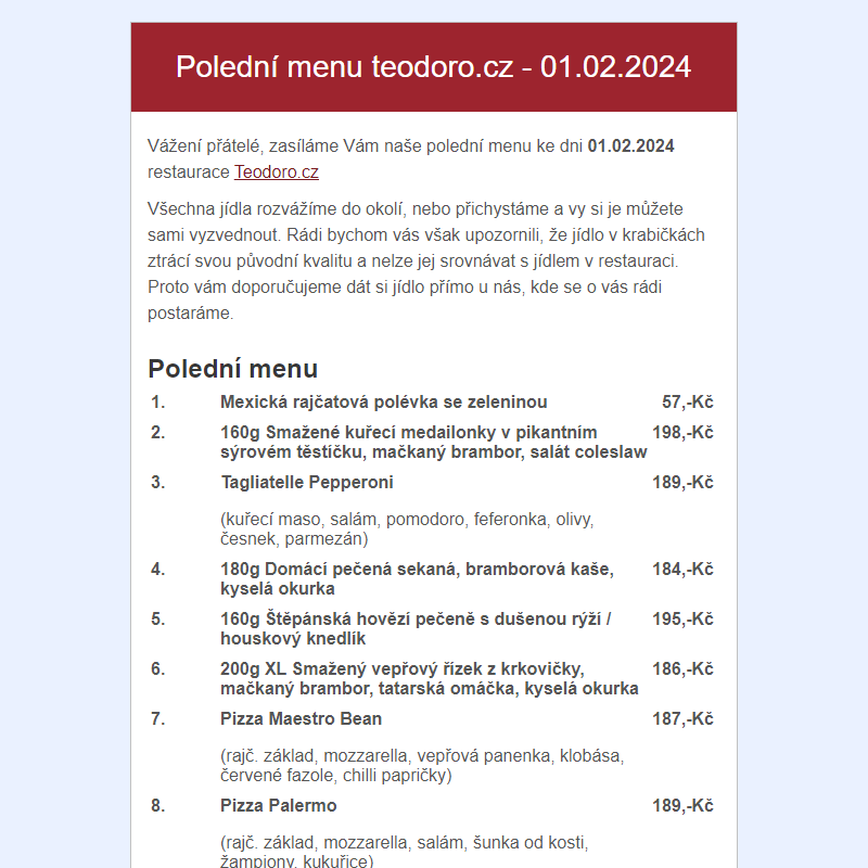 Poledni menu teodoro.cz - 01.02.2024