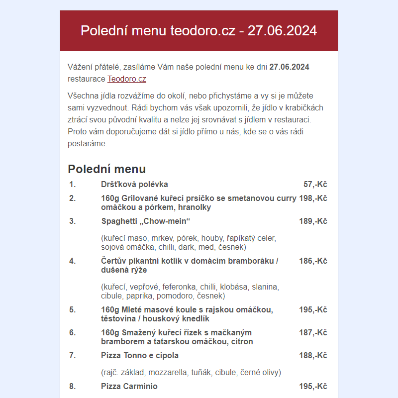 Poledni menu teodoro.cz - 27.06.2024