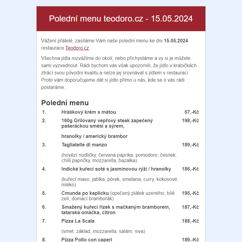 Poledni menu teodoro.cz - 15.05.2024
