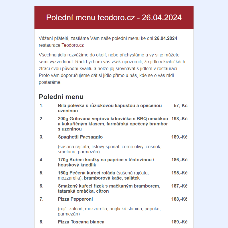 Poledni menu teodoro.cz - 26.04.2024