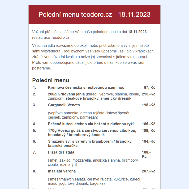 Poledni menu teodoro.cz - 18.11.2023