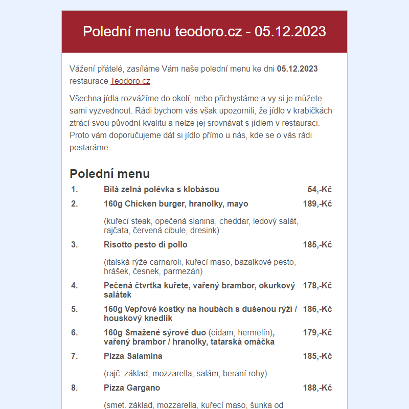 Poledni menu teodoro.cz - 05.12.2023