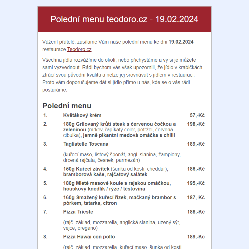 Poledni menu teodoro.cz - 19.02.2024