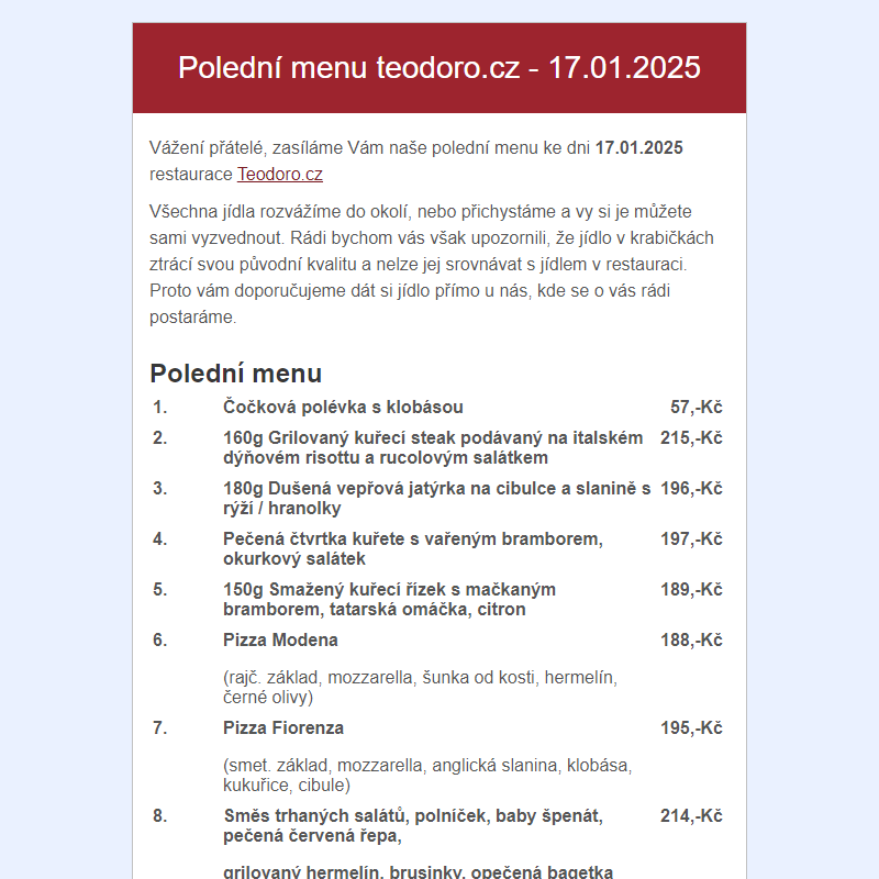 Poledni menu teodoro.cz - 17.01.2025