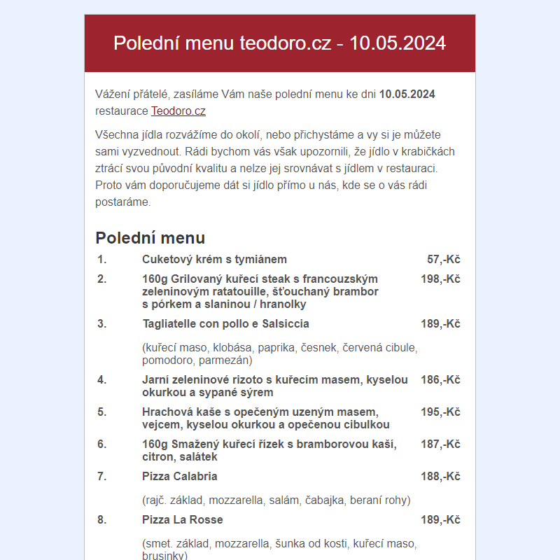 Poledni menu teodoro.cz - 10.05.2024