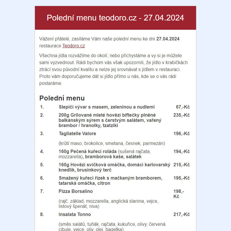 Poledni menu teodoro.cz - 27.04.2024