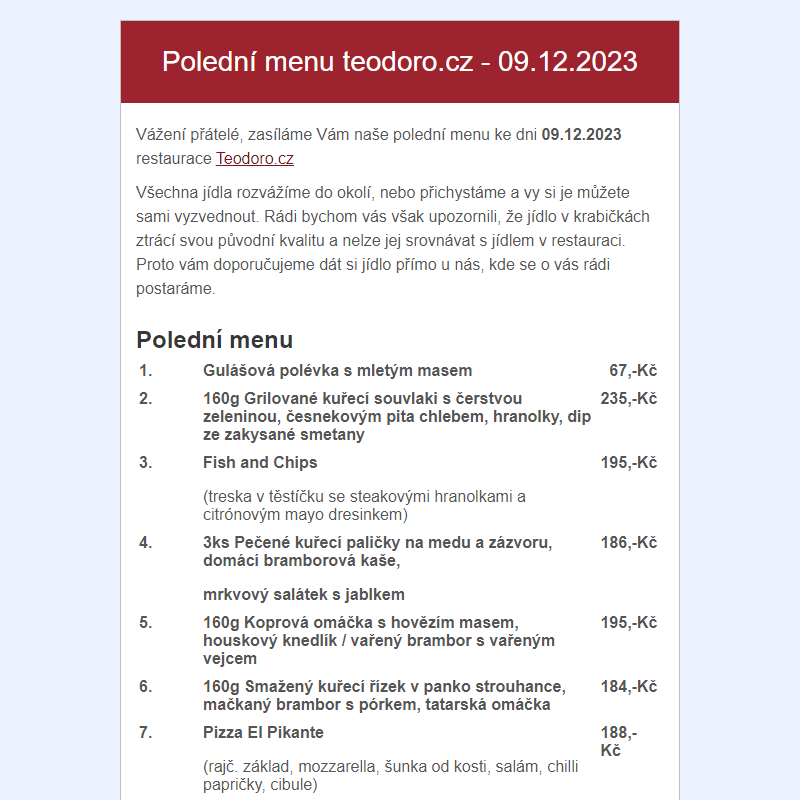 Poledni menu teodoro.cz - 09.12.2023