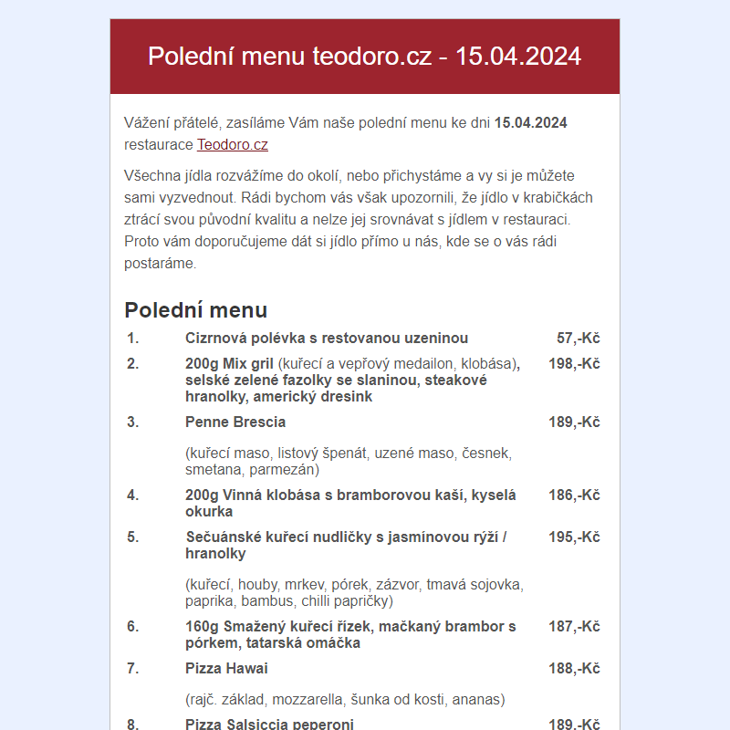 Poledni menu teodoro.cz - 15.04.2024