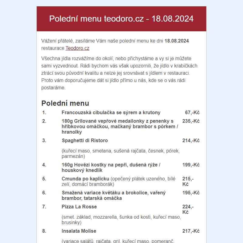 Poledni menu teodoro.cz - 18.08.2024