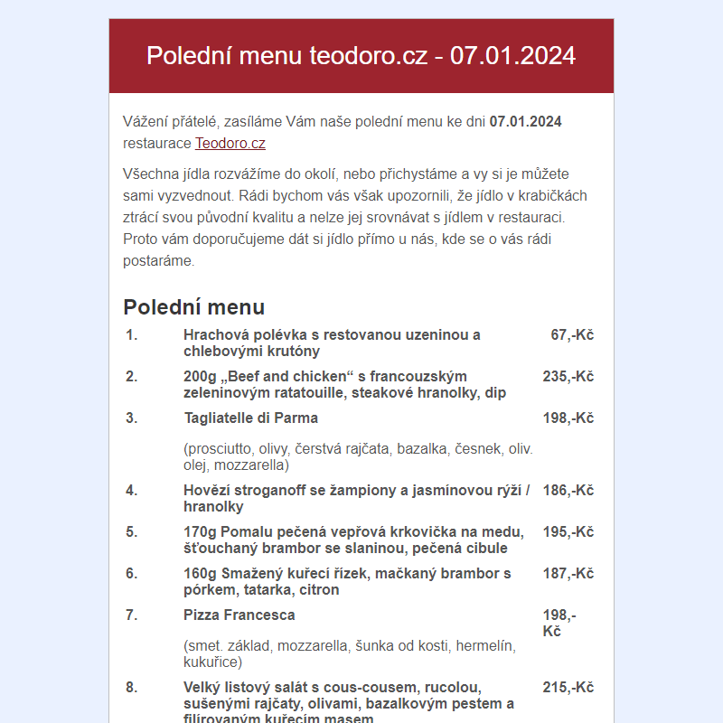 Poledni menu teodoro.cz - 07.01.2024