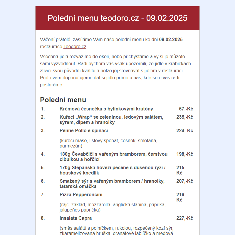 Poledni menu teodoro.cz - 09.02.2025