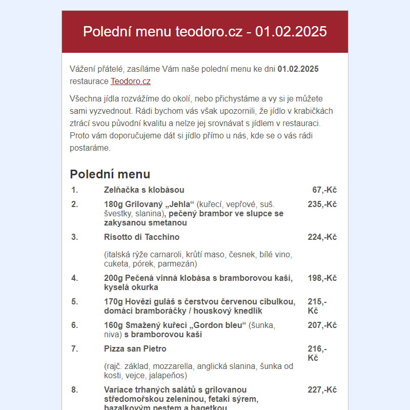 Poledni menu teodoro.cz - 01.02.2025