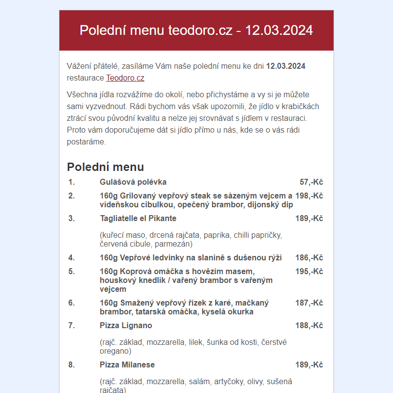 Poledni menu teodoro.cz - 12.03.2024